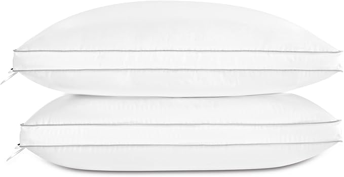 Globon Luxury Feather Down Pillow King Size, Low Soft Gusseted Bed Pillows by Globon