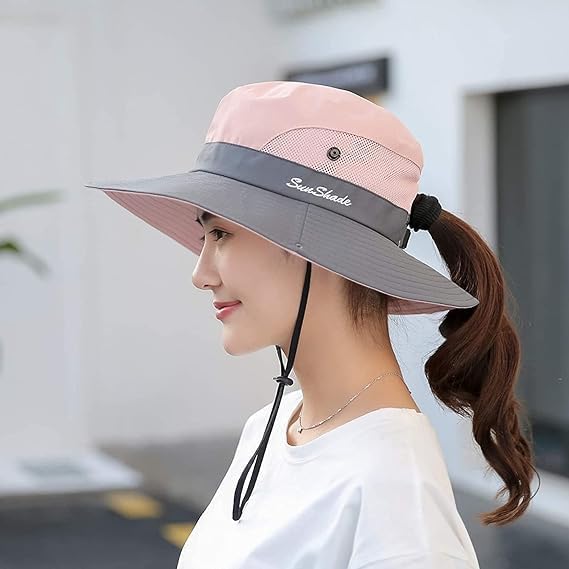 ZOORON Women's Ponytail Safari Sun Hat, Wide Brim UV Protection Outdoor Bucket - Image 2