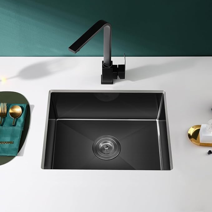 24x18 Inch Undermount Kitchen Sink Nano Black, 18 Gauge Stainless Steel Single - Image 7