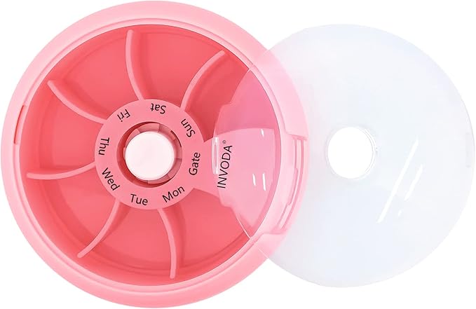 INVODA Weekly Pill Organizer 7 Compartment Rotating Pill Box - Image 8