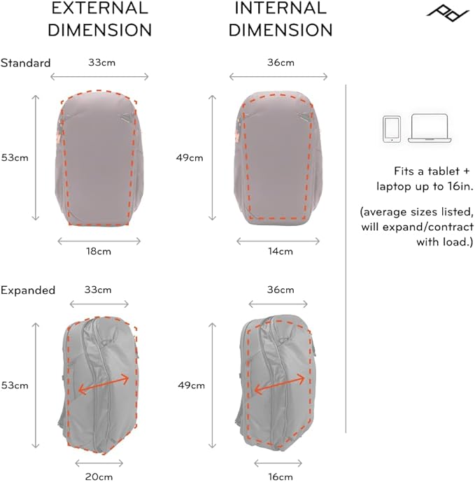 Peak Design Travel Backpack 30L, Expandable 27-33L Design, Rear and Top Access - Image 7