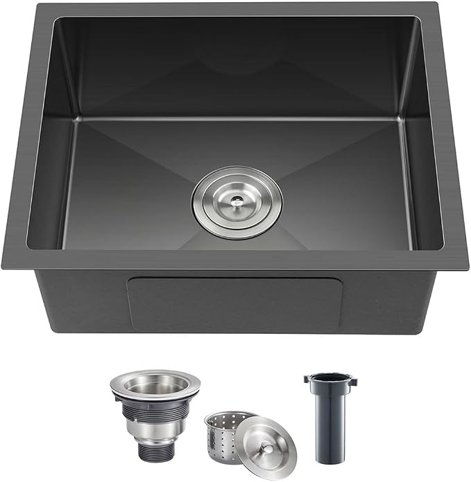 20-inch Undermount Kitchen Sink Black, T304 Stainless Steel Single Bowl Kitchen by DROPINKITCHENSINK