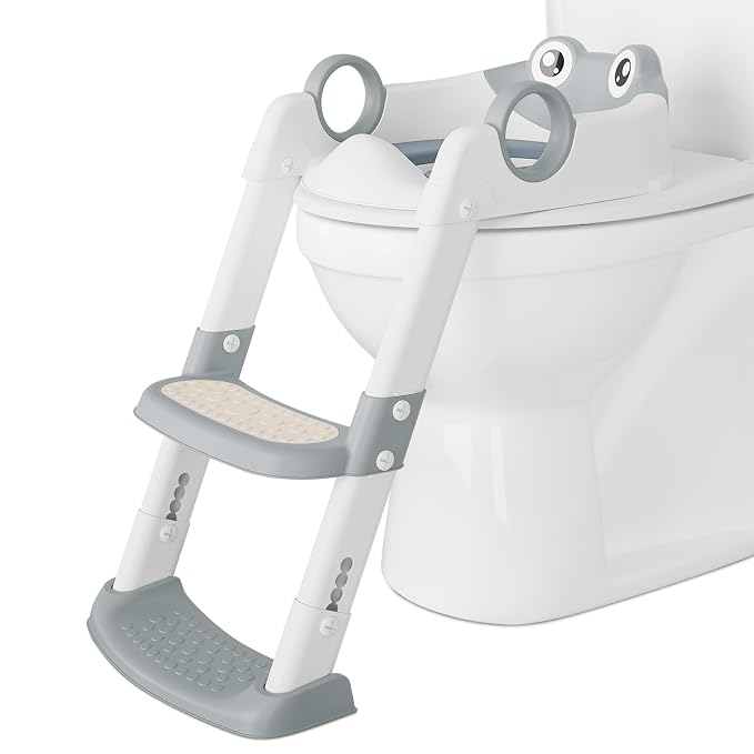 Potty Training Seat with Step Stool Ladder, Toddler Toilet Seat with PU Cushion by SunnyFurn
