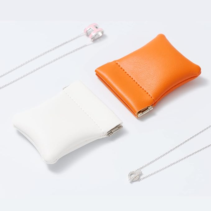 2 Pack PU Leather Slim Engagement Wedding Ring Pouch Leather Jewelry Pouch - Image 2