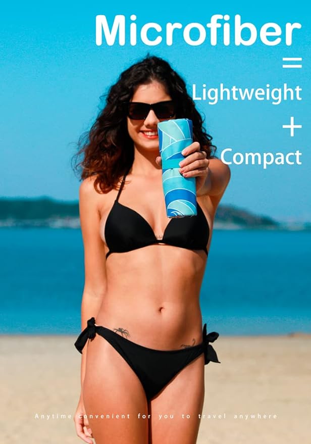 Microfiber Thin Lightweight Beach Towel Sand Free Quick Dry Absorbent Compact - Image 2