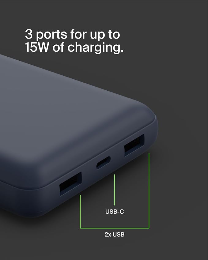 Belkin Portable Charger, USB C Power Bank 20000 mAh w/ 2 USB-A Ports, 15W w/ - Image 9