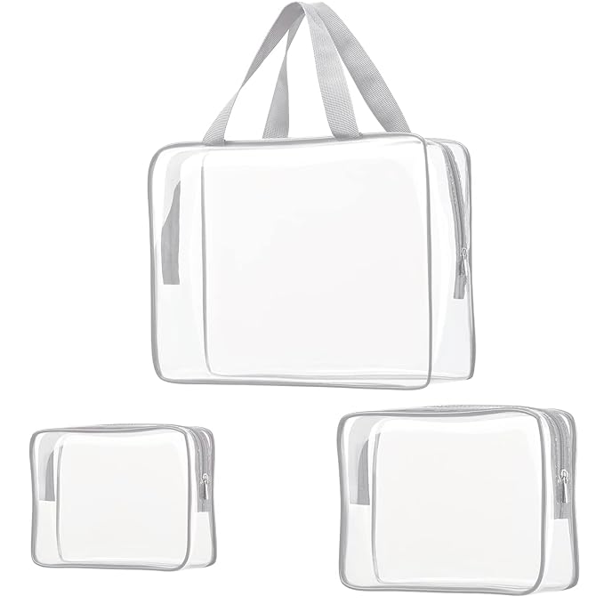 3Pcs Crystal Clear PVC Travel Toiletry Bag Kit by ROYBENS