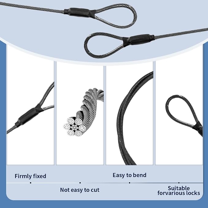 3.3mm Outdoor Travel Stainless Steel Security Cable-3ft Luggage Lock Safety - Image 4