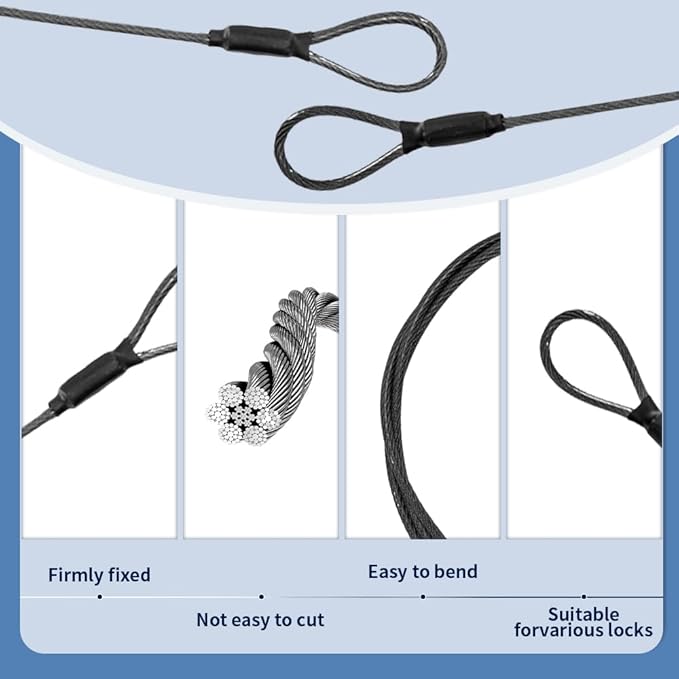 3.3mm Steel Wire Rope Outdoor Travel Security Cable Lock, Braided Steel Coated - Image 3