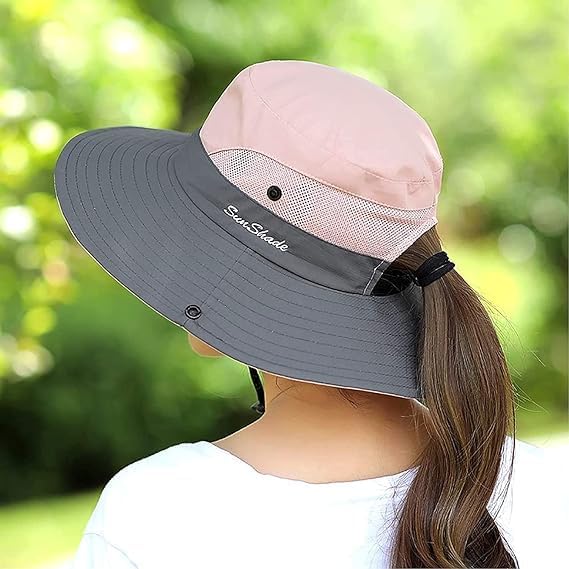 ZOORON Women's Ponytail Safari Sun Hat, Wide Brim UV Protection Outdoor Bucket - Image 3