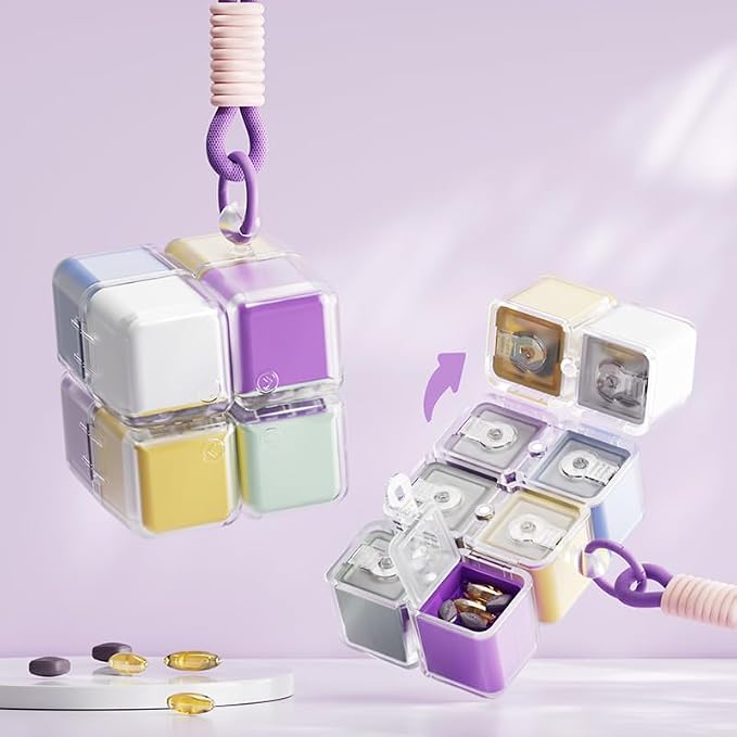 Purse Pill Organizer, Magnetic Cube Cute Pill Box, Pill Compact - Image 2