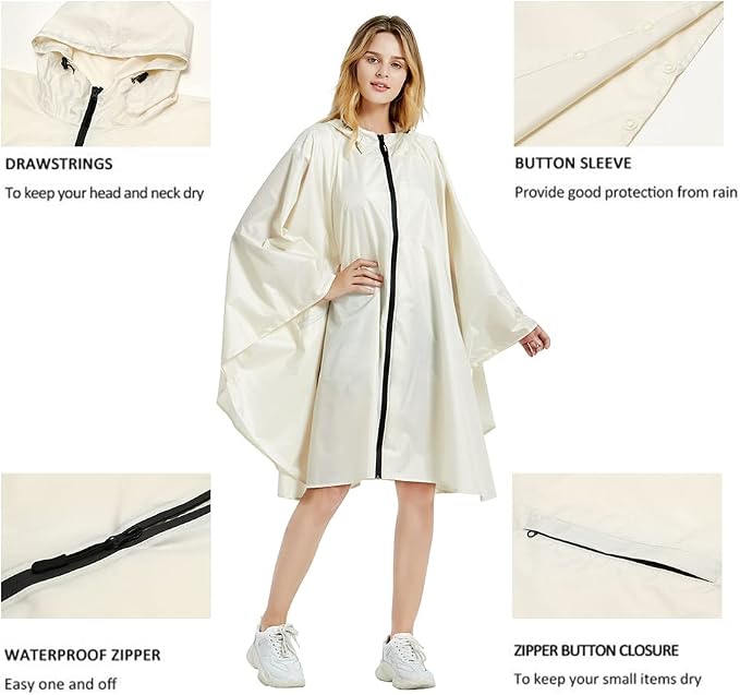 Rain Poncho Jacket Coat Hooded Zipper Style - Image 3
