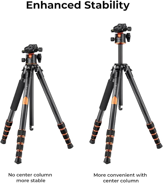 K&F Concept 62" Carbon Fiber Camera Tripod, Portable Compact Tripods - Image 4