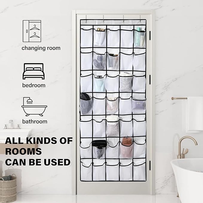 Over the Door Shoe Organizer, 24 Large Breathable Mesh Pockets, Hanging Storage - Image 7