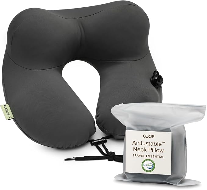 Coop Home Goods AirJustable Travel Neck Pillow, Inflatable, Adjustable Support by CoopSleepGoods