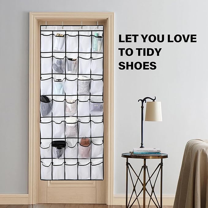 Over the Door Shoe Organizer, 24 Large Breathable Mesh Pockets, Hanging Storage - Image 6