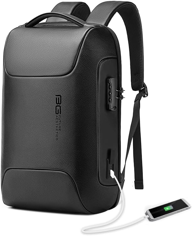 BANGE Black Genuine Leather Laptop Backpack by BANGE