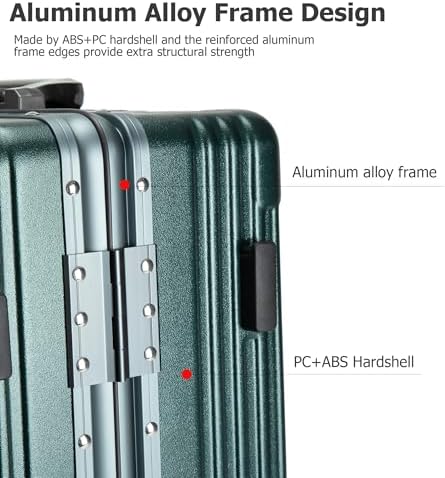 feilario 20in Aluminium Frame PC Hard Shell Spinner Wheels Luggage, Built-In - Image 2