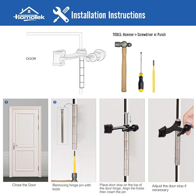 HOMOTEK 8 Pack Hinge Pin Bright Brass Door Stopper, Adjustable Deluxe Heavy - Image 4
