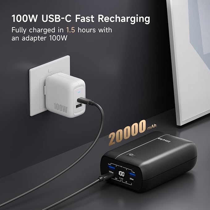 imuto 100w Power Bank, 20000mAh 4-Output Laptop Portable Charger, Fast Charging - Image 6