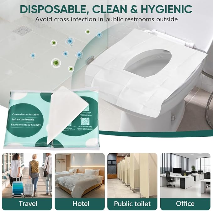 60 Pcs Disposable Flushable Paper Toilet Seat Covers Travel Supplies Essentials - Image 6