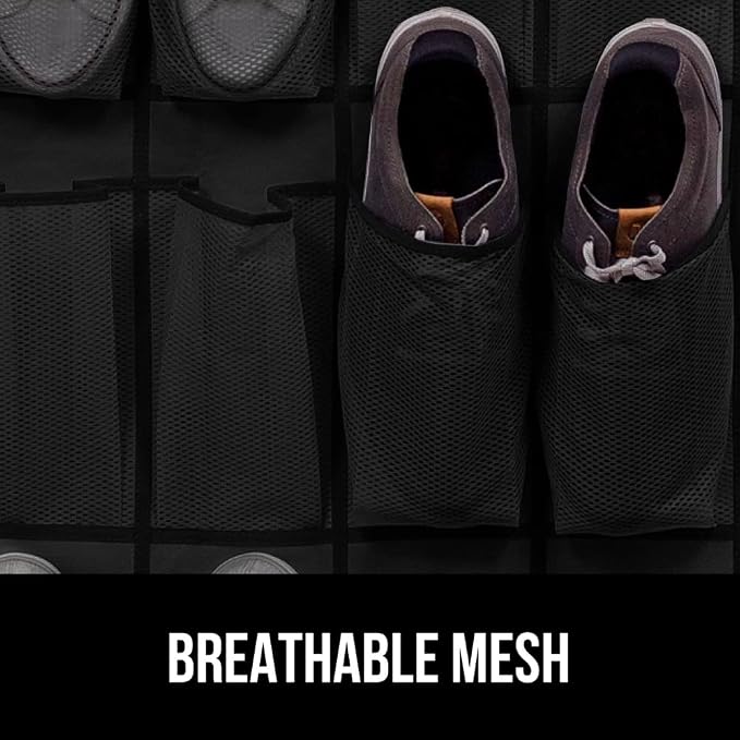 GORILLA GRIP Over the Door Shoe Organizer, 24 Large Breathable Mesh Pockets - Image 5