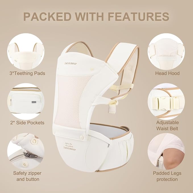 Bebamour Baby Carrier with Hip Seat, All-Position Breathable Mesh Hip Seat & - Image 4