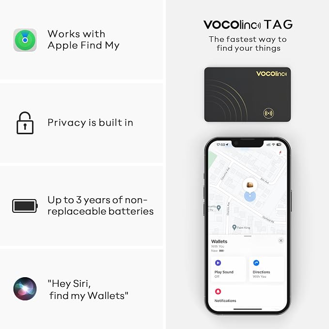 VOCOlinc Air Tag Card Wallet Tracker 1.6mm 2 Pack, Smart Item Finder Work - Image 2