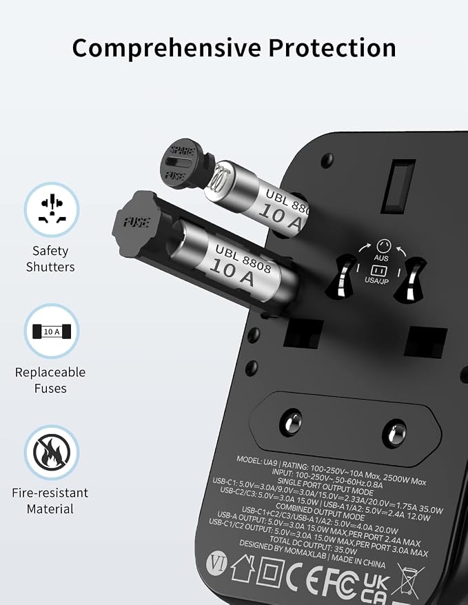 MOMAX Universal Travel Adapter, PD 35W Fast International Power Adapter - Image 6