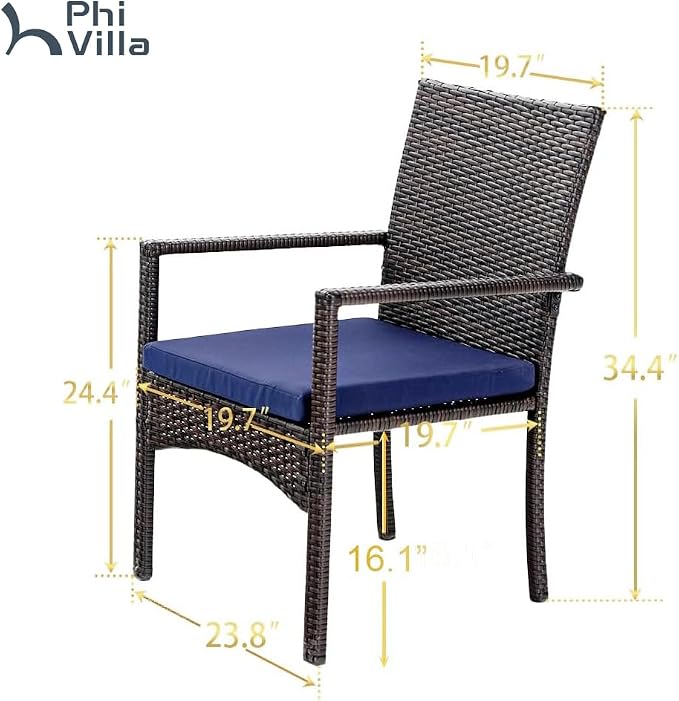 PHI VILLA 4 Pieces Patio Cushioned Rattan Chairs, Outdoor Modern PE Wicker - Image 8