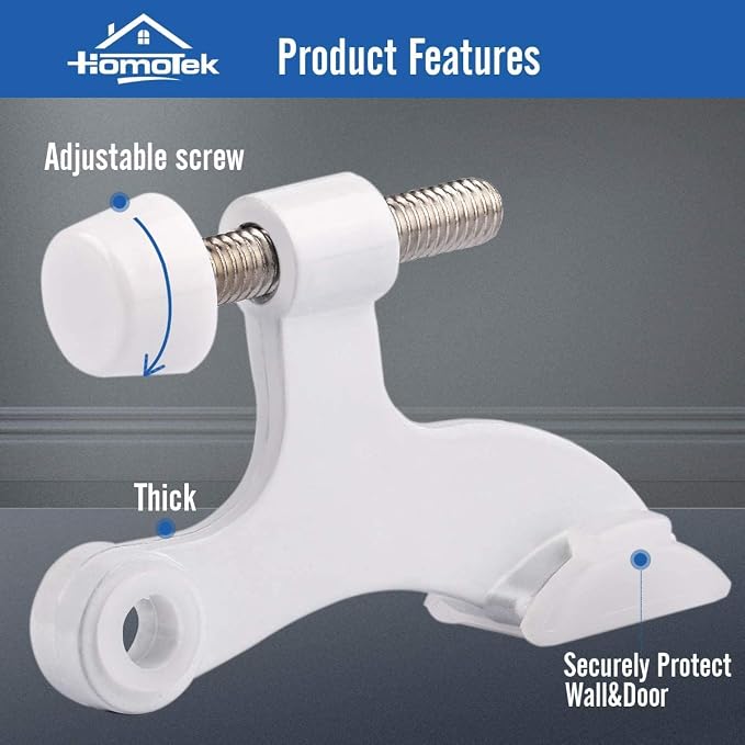 HOMOTEK 12 Pack Hinge Pin White Door Stopper, Adjustable Deluxe Heavy Duty Door - Image 2