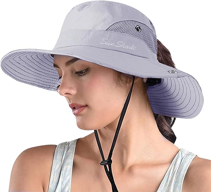 ZOORON Women's Ponytail Safari Sun Hat, Wide Brim UV Protection Outdoor Bucket - Image 6