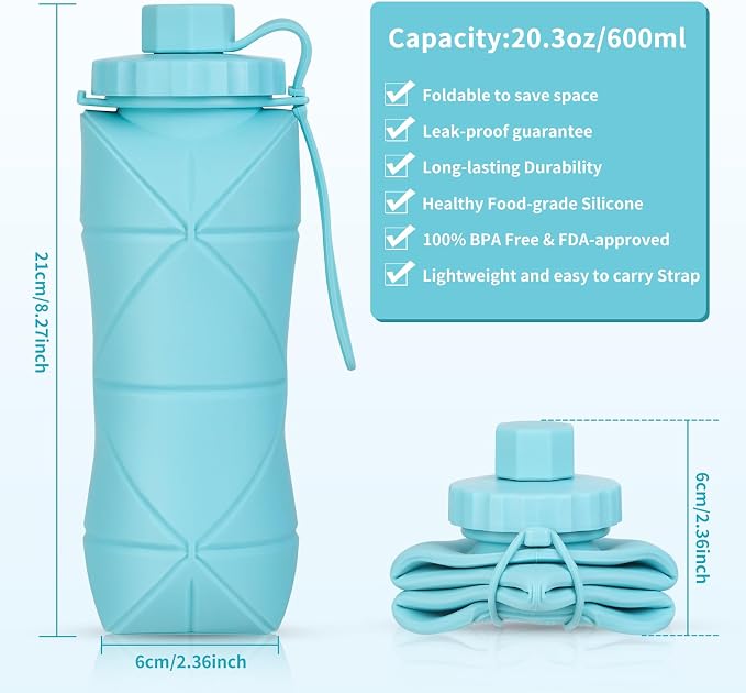 Silicone Collapsible Water Bottles, Lightweight Reusable Leakproof - Image 3