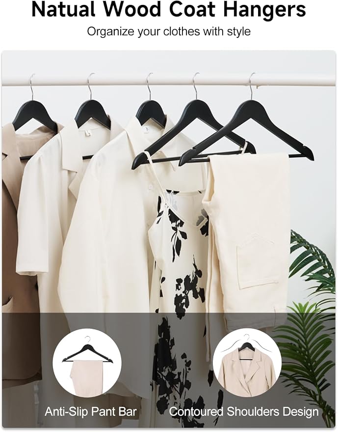 StorageWorks Black Wooden Hangers, 20 Pack Wood Hanger - Image 4