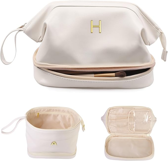 Gifts for Girls, Initial Large Makeup Bag, Personalized Double Layer Cosmetic by Vogewood