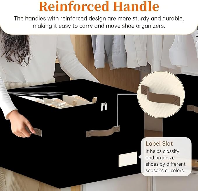 Shoe Organizer for Closet, 2 Pack Foldable Shoe Storage Containers, Fits up to - Image 5