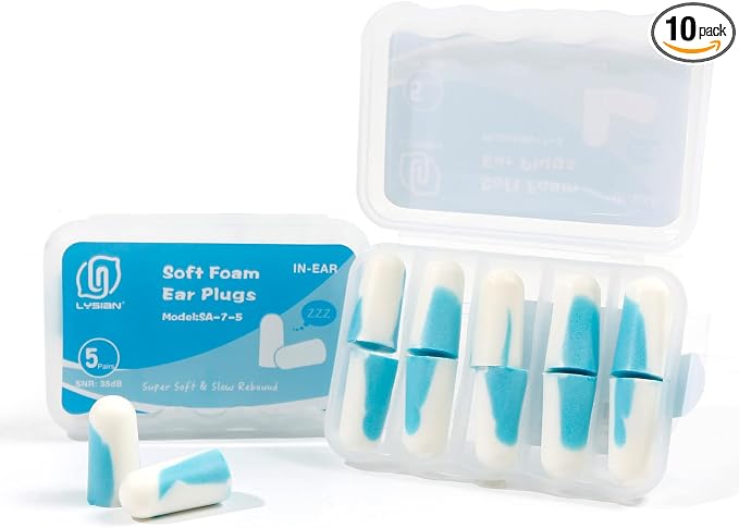 LYSIAN Ultra Soft Foam Earplugs 5 Pairs, 38dB SNR Ear Plugs by LYSIAN