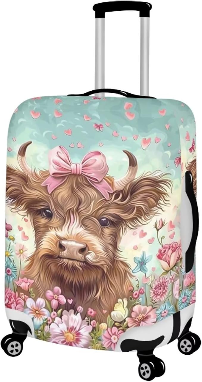 Highland Cow Suitcase Cover Flower Suitcase Protector Fits 22-25 Inch Luggage - Image 2