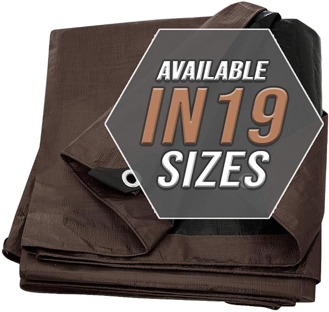 Tarp Cover Brown/Black 2-Pack Heavy Duty 10X12 Thick Material, Waterproof by Trademark+Supplies