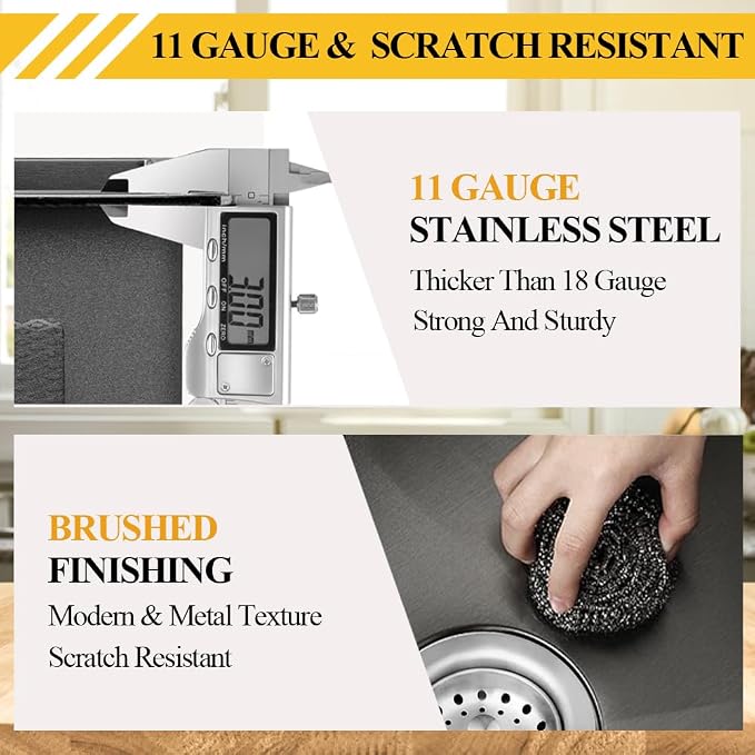 Black Kitchen Sink, Stainless Steel Topmount 25x22x9 Inch Single Bowl Drop In - Image 3