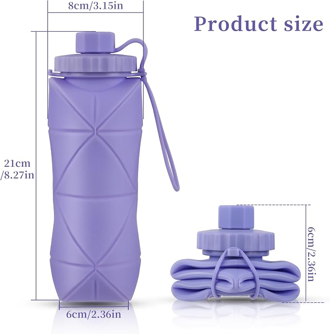 YCT Collapsible Silicone Travel Water Bottle 20oz, Reuseable Leakproof BPA Free - Image 5