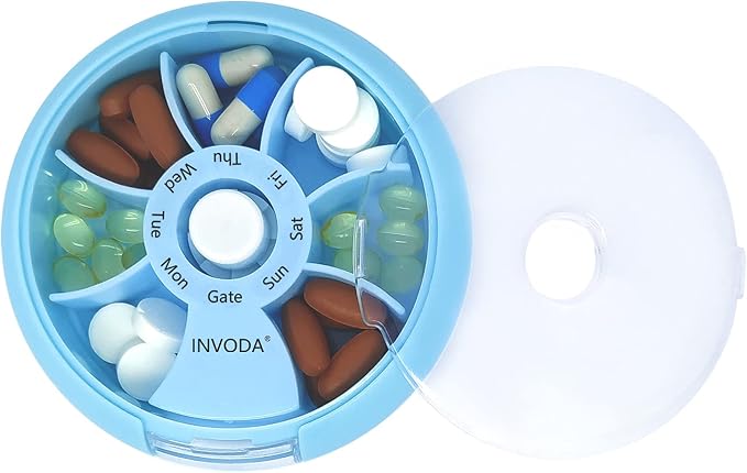 INVODA Weekly Pill Organizer 7 Compartment Rotating Pill Box - Image 9