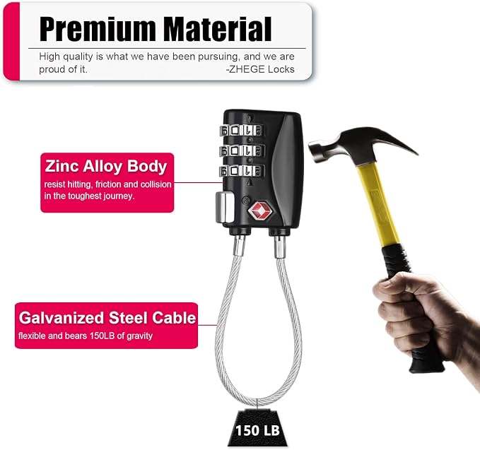 ZHEGE TSA Luggage Locks 4 Pack Travel Padlocks - Image 4