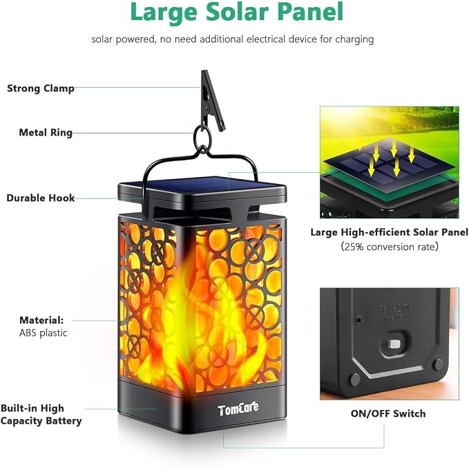 TomCare Solar Lanterns Outdoor Upgraded Flickering Flame Waterproof Hanging - Image 4