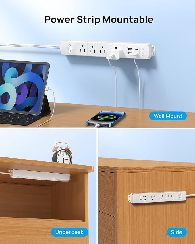 TROND Flat Plug Power Strip USB-10ft Flat Extension Cord Surge Protector Wall - Image 3