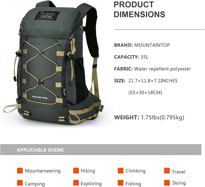 MOUNTAINTOP Hiking Backpack 35L Travel Backpack Lightweight Daypack - Image 2