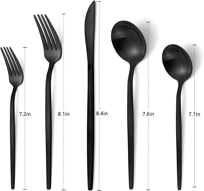 Matte Black Silverware Set, VANVRO 40-Piece Stainless Steel Flatware Set - Image 2