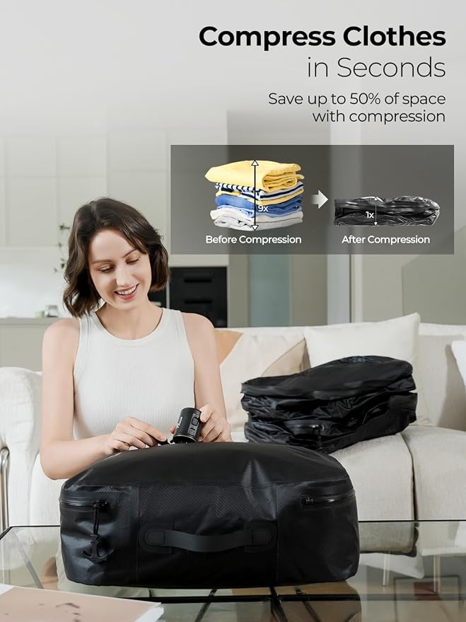 Vacuum Bags for Travel with Wireless Pump, 180° Open Zipper, IP67 Waterproof - Image 3