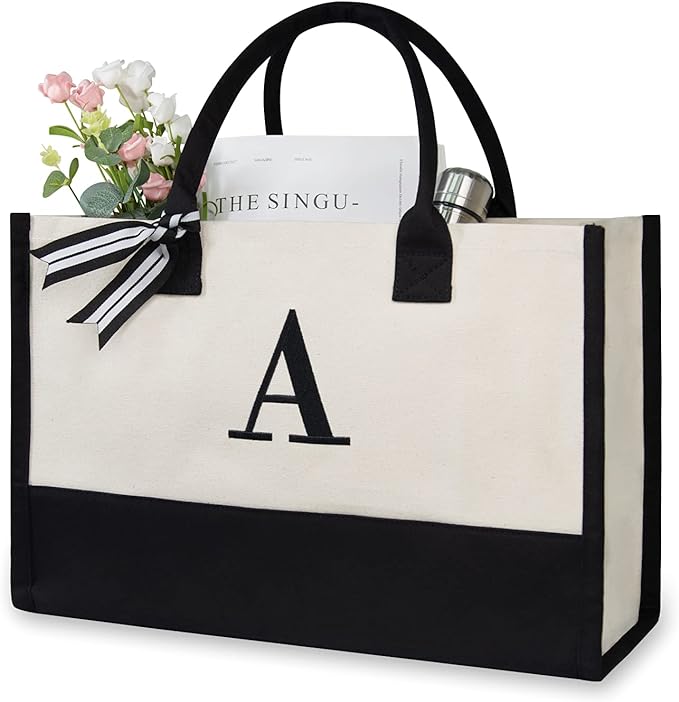 TOPDesign Embroidery Initial Canvas Tote Bag, Personalized Present Bag by TOPDesign