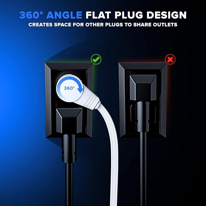 Maximm Cable 10 Ft 360° Rotating Flat Plug Extension Cord/Wire, 16 AWG Multi 3 - Image 7